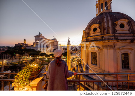 Twilight at Trajans Column and Altare della Patria 125972449