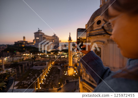 Golden Hour Rooftop Shot of Rome 125972455
