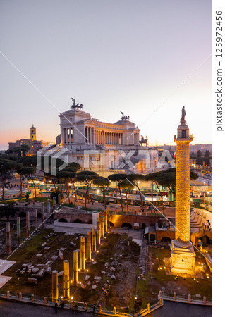 Twilight at Trajans Column and Vittoriano 125972456