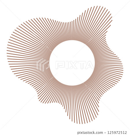 Circular wave. Sound circle lines. Wavy radial frame pattern. Sound ring mockup. Radial rays. Equalizer logo, radial spectrum. Voice symbol. Depicting audio music icon. Trendy mocha mousse color. 125972512
