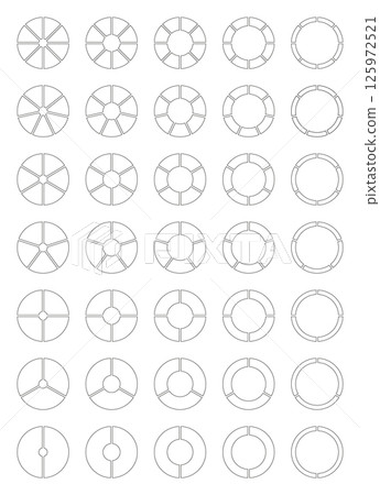 Circle division from 2 to 8 equal parts. Diagrams with segments. Coaching empty blank. Pie, pizza chart icon. Set of Infographics. Wheel round divided. Section graph black line art. Donut flat charts. Circle division from 2 to 8 equal parts. Diagrams with segments. Coaching empty blank. Pie, pizza chart icon. Set of Infographics. Wheel round divided. Section graph black line art. Donut flat charts. 125972521