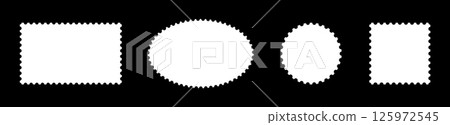 Postage stamp frame patterns set. Blank rectangular, circle vintage stamps. Backdrops for postcards, letters. Empty flat borders. Tags, labels, coupons, boxes with curvy, wiggly, wavy perforated edges Postage stamp frame patterns set. Blank rectangular, circle vintage stamps. Backdrops for postcards, letters. Empty flat borders. Tags, labels, coupons, boxes with curvy, wiggly, wavy perforated edges 125972545