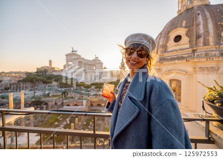 Golden rooftop moment in Rome 125972553