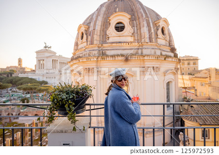 Rooftop view in Rome at sunset 125972593