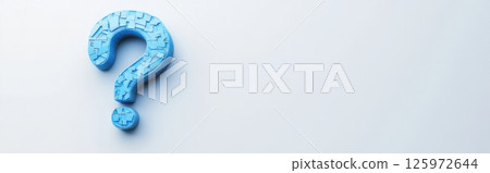 Colorful blue puzzle question mark on light background invites curiosity and contemplation about various topics Colorful blue puzzle question mark on light background invites curiosity and contemplation about various topics 125972644