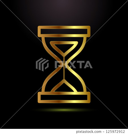 Sand clock icon design illustration. Hourglass symbol, Time measuring sign in gold color style 125972912