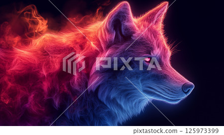 Wolf spirit glowing with neon colors, mystical creature concept 125973399