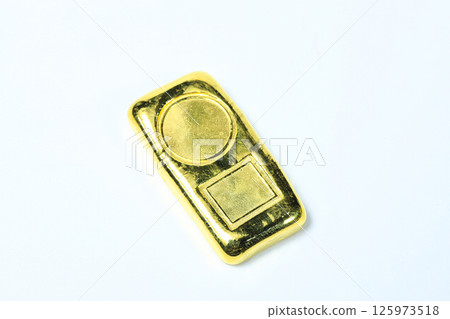 A stack of real shiny gold bar or gold ingot isolated on white background. 125973518