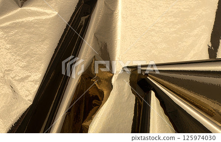 Golden foil with reflective, shiny texture creates a dramatic, high-contrast design. Gold leaf 125974030