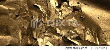 Golden metallic foil texture with torn, distressed, and crumpled edges. Shiny, rugged surface with a Golden metallic foil texture with torn, distressed, and crumpled edges. Shiny, rugged surface with a 125974041