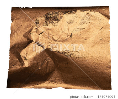 Copper foil with crumpled, metallic texture creates a reflective, shiny surface. Distressed, torn 125974091