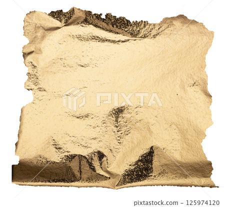 Gold foil texture with crumpled, wrinkled edges. Shiny, reflective surface in warm, rich yellow 125974120