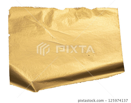 Gold metallic foil background with a crumpled, folded sheet. Shiny, reflective surface with a warm 125974137