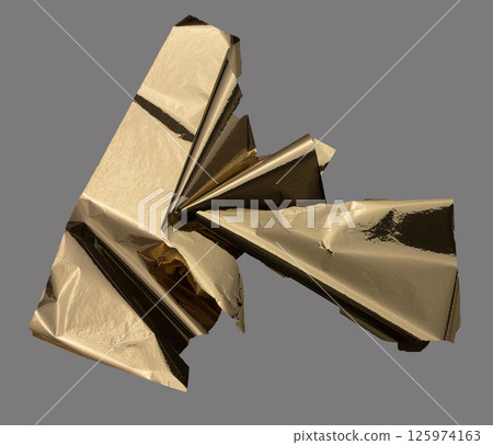 Golden foil folded into sharp, angular geometric shapes creates a modern, abstract design. 125974163