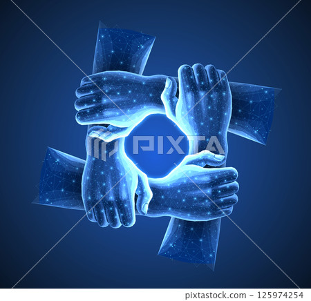 Digital team hands concept. Together network, unity support, community connect. 125974254