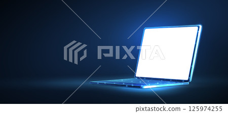 Laptop with white screen. desktop screen, notebook pc, office desk, web display 125974255