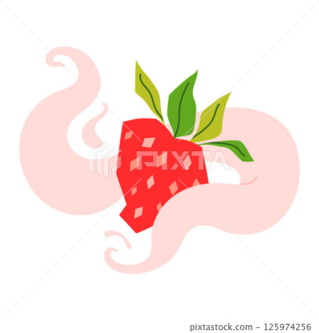 Geometric low poly strawberries with cream. Illustration for strawberry summer milk or cocktail, menu, labels. Berry orchard. Summer garden icon. Vector flat illustration. 125974256