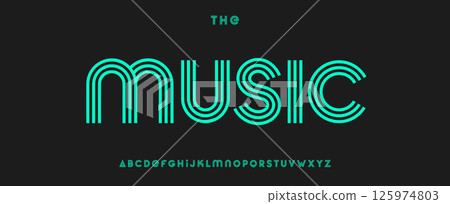 Music neon stripe font, rhythmic monoline letters, bold retro-futuristic type with clean geometry, digital media visuals, nightlife typography, vibrant typographic design. Vector typeset. Music neon stripe font, rhythmic monoline letters, bold retro-futuristic type with clean geometry, digital media visuals, nightlife typography, vibrant typographic design. Vector typeset. 125974803