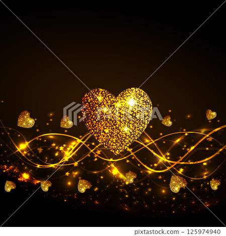 Energy of love. Bright lines with golden hearts. Magic illustration. Energy of love. Bright lines with golden hearts. Magic illustration. 125974940