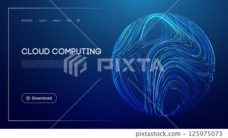 Cloud computing technology with abstract glowing sphere, futuristic blue background, digital data storage, network infrastructure, and modern UI design for innovation and online connectivity Cloud computing technology with abstract glowing sphere, futuristic blue background, digital data storage, network infrastructure, and modern UI design for innovation and online connectivity 125975073