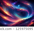Vivid cosmic swirl of colorful nebulae and glowing stars in deep space, creating a surreal and abstract interstellar vortex of energy and light in a visually striking celestial landscape 125975095