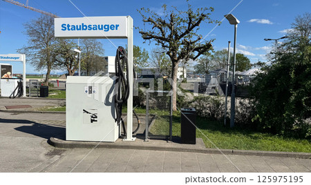 Outdoor vacuum station for cleaning vehicles, equipment with modern design and convenience concept 125975195