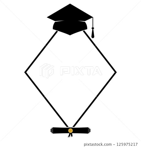 Graduation border template isolated on white. Rhombus frame with graduation cap and diploma. Vector template. Perfect for banner, card, poster, flyer, invitation, etc. 125975217