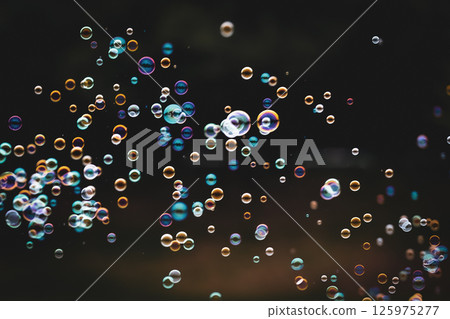 Colorful soap bubbles flying in the air 125975277