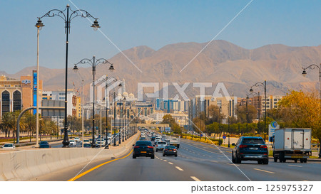 A picture of the city of Muttrah in the Sultanate of Oman, which features two historic castles from ancient times A picture of the city of Muttrah in the Sultanate of Oman, which features two historic castles from ancient times 125975327