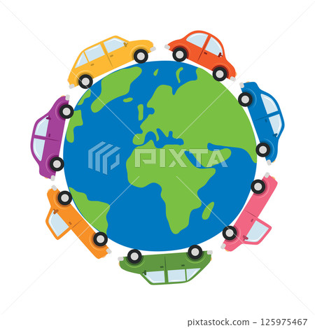 different cars drive around the world isoalted vector illustration 125975467