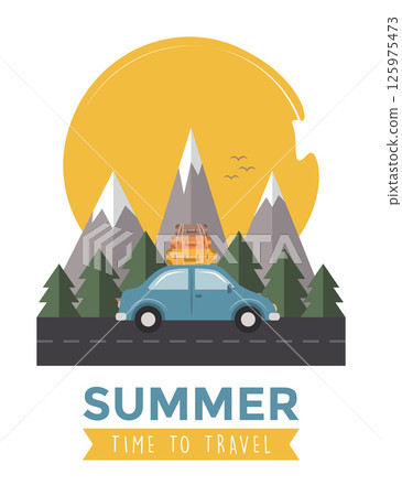 summer vacation travel with car on the road vector illustration 125975473