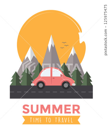 summer vacation travel with car on the road vector illustration 125975475