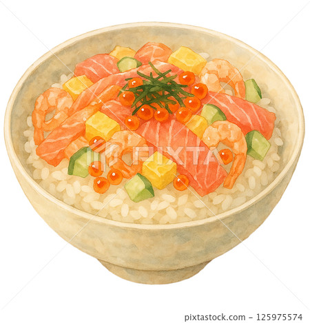 水彩風格海鮮散壽司插畫 125975574