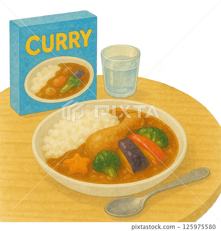 Watercolor style instant curry and presentation illustration Watercolor style instant curry and presentation illustration 125975580