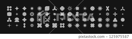Postmodern geometric abstract shapes, Retro design symbols in Y2K. vector shapes, trendy retro design symbols in Y2K style. Geometric shapes set. 125975587