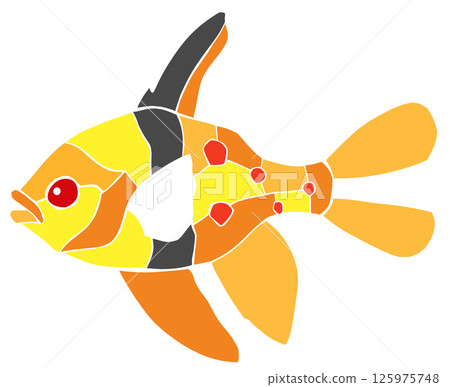一幅美麗的彩色玻璃風格剪紙插圖，描繪的是觀賞魚類—日本紫杉。 125975748