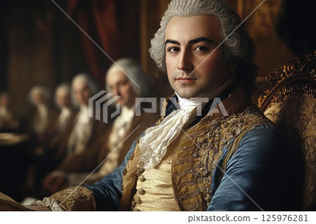 Portrait of a composer in the 18th century capturing the essence of Wolfgang Amadeus Mozart 125976281
