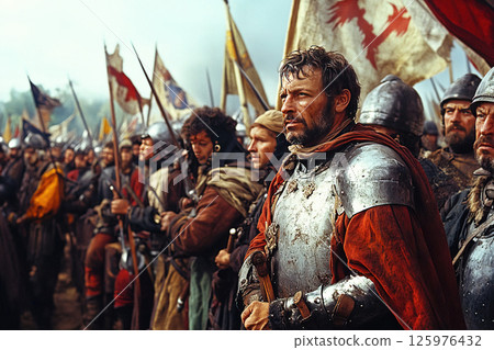 Battle preparation during the Anglo French War between 1202 and 1214 in historical Europe 125976432