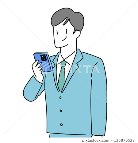 男性智慧型手機簡線畫套裝看智慧型手機業務 125976522