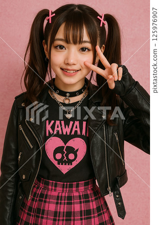 Punk fashion girl (peace sign) 125976907