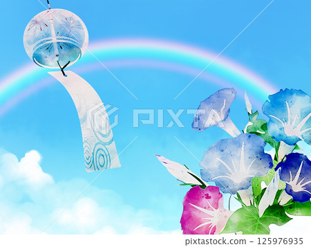 Morning glory flowers against the blue sky Morning glory flowers against the blue sky 125976935