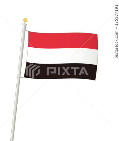 飄揚的也門共和國國旗 125977191