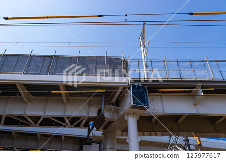 Railway viaduct and electric wire protection pipe under construction, Higashimurayama Station area, Tokyo 2025.04 d-1 Railway viaduct and electric wire protection pipe under construction, Higashimurayama Station area, Tokyo 2025.04 d-1 125977617