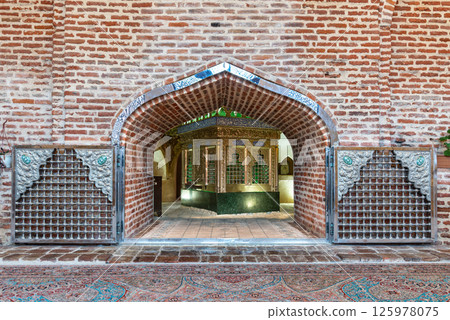 Imamzadeh Mausoleum interior with intricate brickwork in Ganja, Azerbaijan during daylight Imamzadeh Mausoleum interior with intricate brickwork in Ganja, Azerbaijan during daylight 125978075
