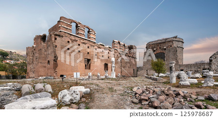 Ruins of the Red Basilica, Turkish: Kizil Avlu, in Pergamon, Bergama, Turkey 125978687