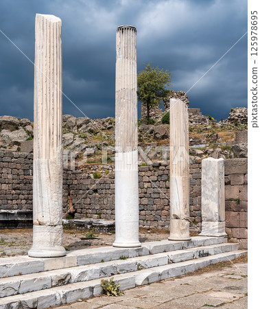 Ancient Columns, Sanctuary of Trajan, Pergamon, Bergama, Turkey Ancient Columns, Sanctuary of Trajan, Pergamon, Bergama, Turkey 125978695