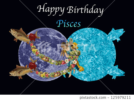 Pisces vintage birthday card Pisces vintage birthday card 125979211