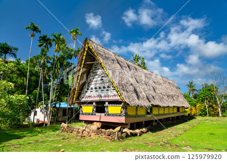 Airai Bai, a traditional meeting house for men on Palau Babeldaob island in Micronesia, Oceania Airai Bai, a traditional meeting house for men on Palau Babeldaob island in Micronesia, Oceania 125979920