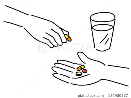 Home medical support – hands receiving and handing over medicine 125980267