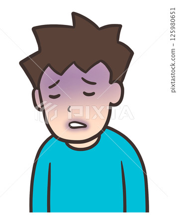 Male illustration with cyanotic face and purple lips Male illustration with cyanotic face and purple lips 125980651